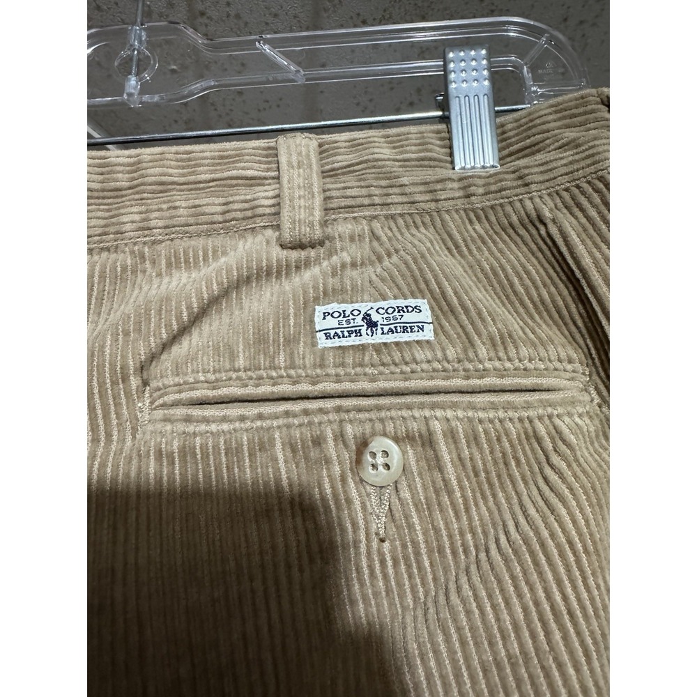 Polo Ralph Lauren Corduroy Pants Mens 38x34 Tan Pleated Polo Cords Classic Fit - Picture 5 of 7